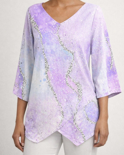 Women's New 3D Printed Natural Scenery V-neck Nine-minute Sleeve Loose Shirt | JRSEE:917ec831-ca8e-48de-a1f8-d95ee916b894