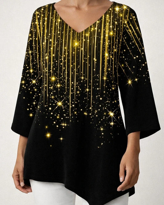 Women's New 3D Printed Natural Scenery V-neck Nine-minute Sleeve Loose Shirt | JRSEE:a65f8c71-4a36-4239-9e84-06a52f8a72f8