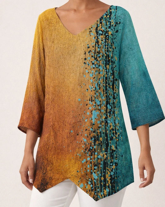 Women's New 3D Printed V-neck Nine-minute Sleeve Loose Shirt | JRSEE:ff0dc5a5-4aed-40bc-a713-d69ee0a1f657