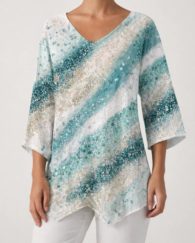 Women's New 3D Printed V-neck Nine-minute Sleeve Loose Shirt | JRSEE:513f7095-8eec-4a4c-a53e-6e61ba292cd2