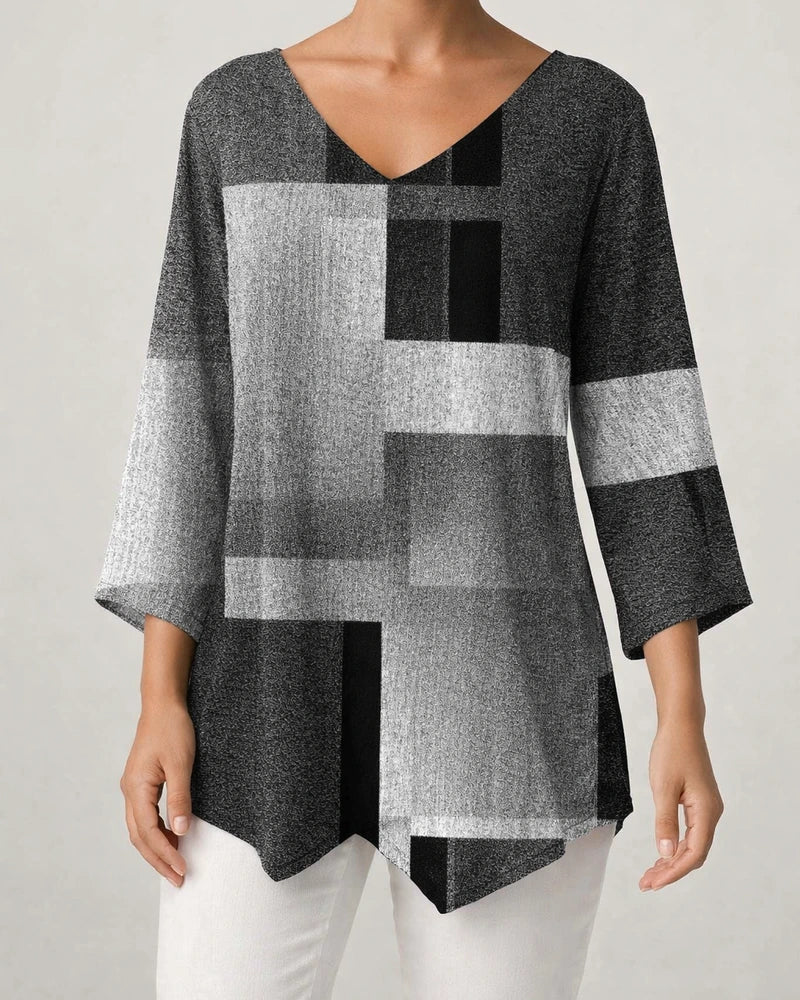 Women's New 3D Printed V-neck Nine-minute Sleeve Loose Shirt | JRSEE:a353135e-f573-4908-a152-7de2f7ba6430