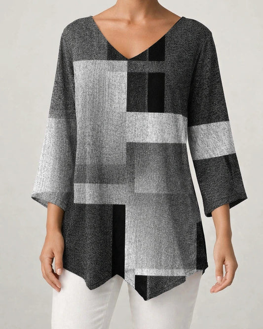 Women's New 3D Printed V-neck Nine-minute Sleeve Loose Shirt | JRSEE:a353135e-f573-4908-a152-7de2f7ba6430