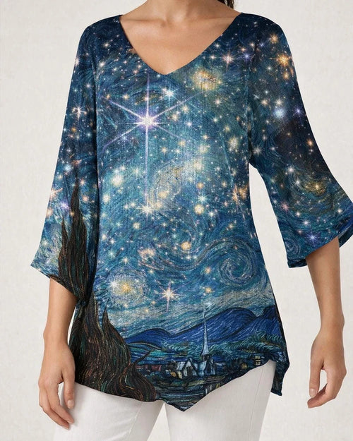 Women's New 3D Printed V-neck Nine-minute Sleeve Loose Shirt | JRSEE:a2f676d9-dbe8-4fbb-b384-74ce763cfc9f