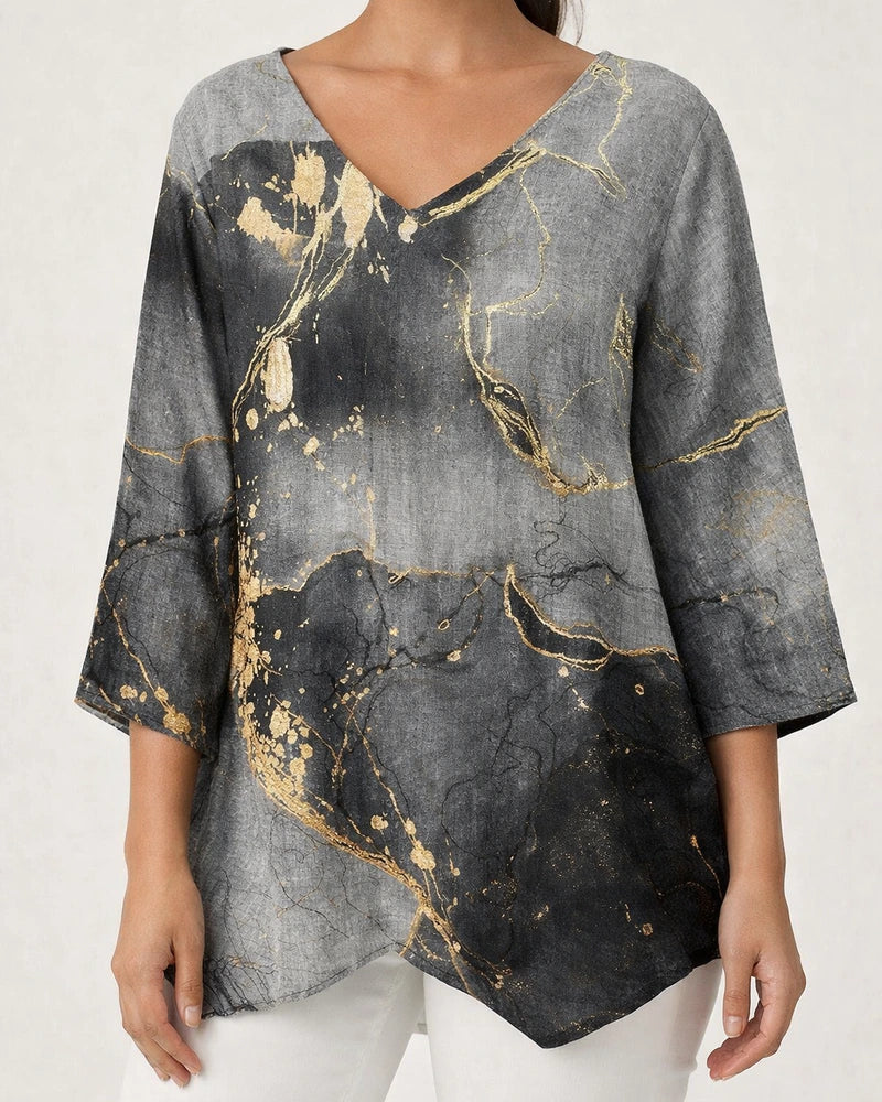 Women's New 3D Printed V-neck Nine-minute Sleeve Loose Shirt | JRSEE:6616e1c0-4f70-4afc-a681-756fea2d4347