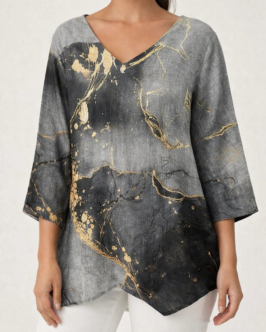 Women's New 3D Printed V-neck Nine-minute Sleeve Loose Shirt | JRSEE:6616e1c0-4f70-4afc-a681-756fea2d4347