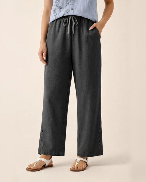 Women's New Arrival Cotton-Linen Drawstring Lace-Trimmed Button-Front Solid-Color Casual Pants | JRSEE:34d71874-9d38-4c63-aab2-b630b449e250