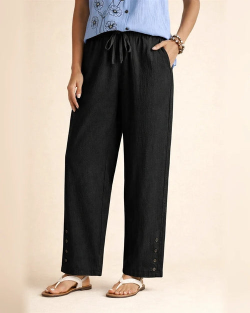 Women's New Arrival Cotton-Linen Drawstring Lace-Trimmed Button-Front Solid-Color Casual Pants | JRSEE:1918ce9c-23fd-4e4f-bf3b-550b9d09dbd2