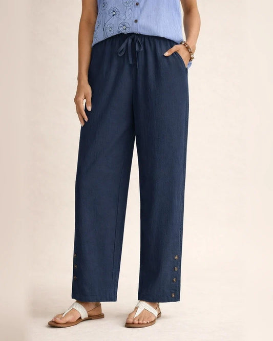 Women's New Arrival Cotton-Linen Drawstring Lace-Trimmed Button-Front Solid-Color Casual Pants | JRSEE:8071cbda-90a0-4a32-bc89-1d379eaa2a0c