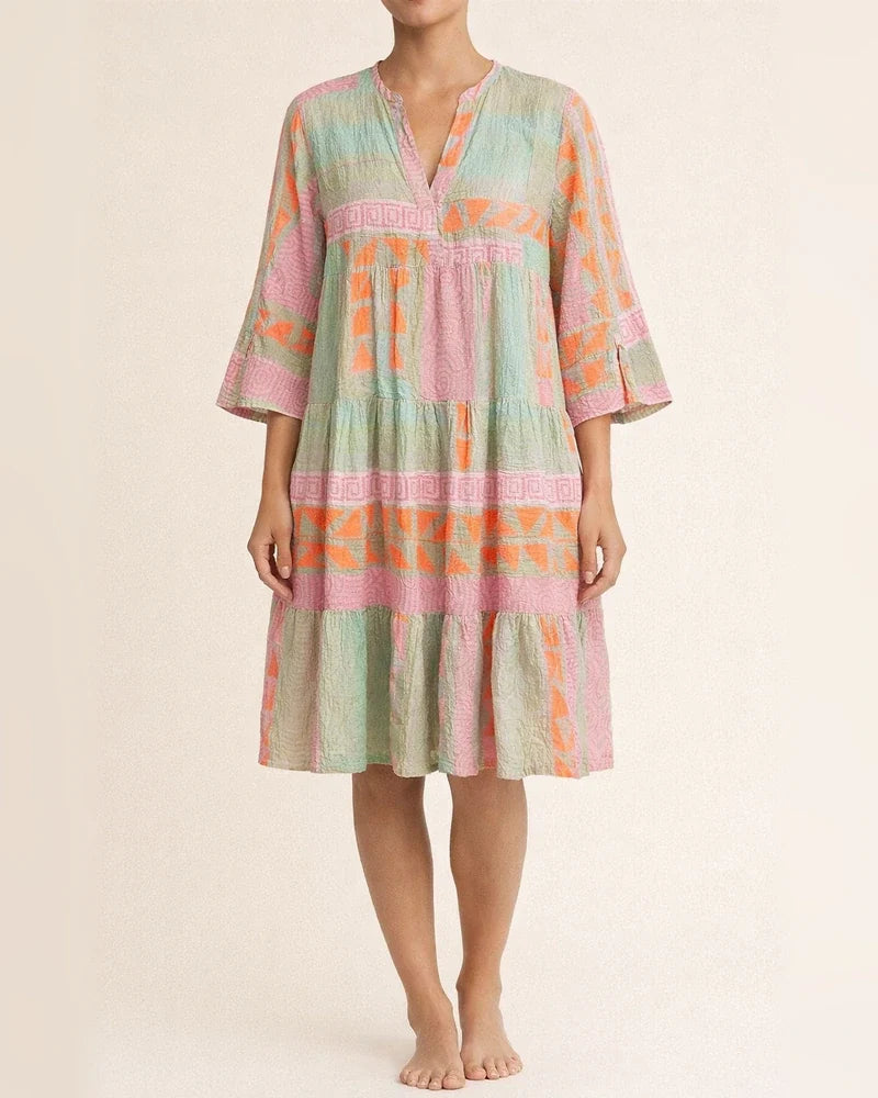 Women's New Arrival Fall Print V-Neck Three-Quarter Sleeve Dress | JRSEE:32712aea-4161-4028-997b-81e435cb5b4a