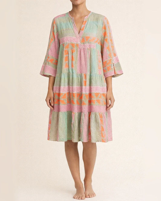 Women's New Arrival Fall Print V-Neck Three-Quarter Sleeve Dress | JRSEE:32712aea-4161-4028-997b-81e435cb5b4a