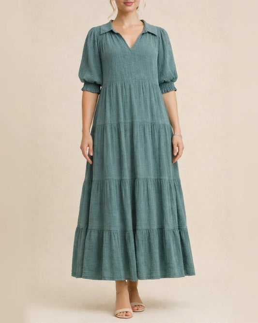 Women's New Arrival Fashionable Comfortable Mid-Sleeve V-Neck Layered Dress | JRSEE:93334f0c-eefb-43aa-82b8-8a2413c7d5d3