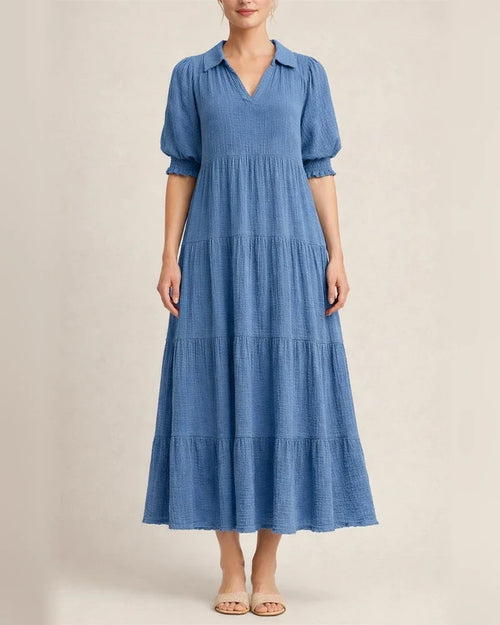 Women's New Arrival Fashionable Comfortable Mid-Sleeve V-Neck Layered Dress | JRSEE:fcfdaac2-4aaa-4b09-90bf-3c2d1bc73688