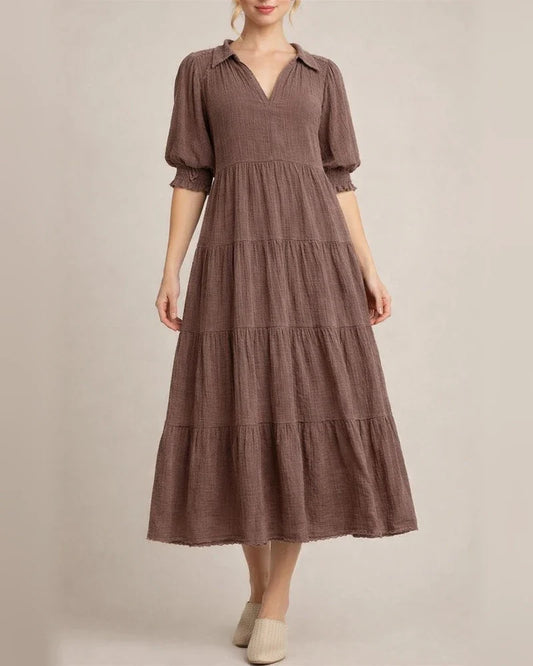 Women's New Arrival Fashionable Comfortable Mid-Sleeve V-Neck Layered Dress | JRSEE:aa943bfd-e400-4a07-8732-9c7d402361cc