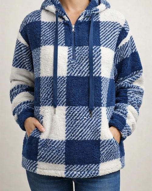 Women's New Arrival Long-Sleeve Hooded Plaid Fleece Sweatshirt for Fall/Winter | JRSEE:b12990ac-bd66-4a55-9057-894b0b79c582