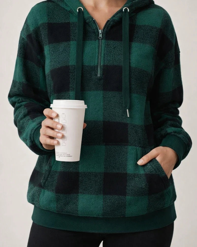 Women's New Arrival Long-Sleeve Hooded Plaid Fleece Sweatshirt for Fall/Winter | JRSEE:8caef182-289f-403e-ae24-16eb18fa31e6