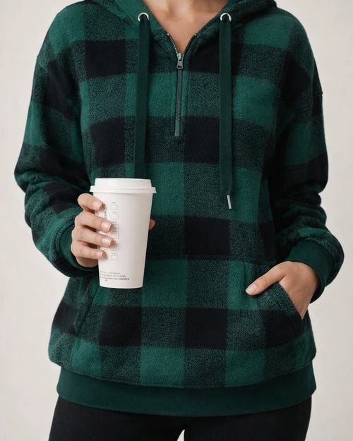 Women's New Arrival Long-Sleeve Hooded Plaid Fleece Sweatshirt for Fall/Winter | JRSEE:8caef182-289f-403e-ae24-16eb18fa31e6