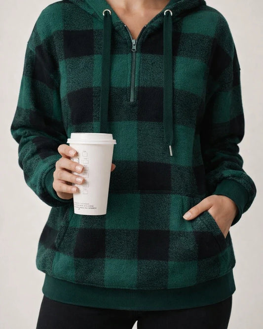 Women's New Arrival Long-Sleeve Hooded Plaid Fleece Sweatshirt for Fall/Winter | JRSEE:8caef182-289f-403e-ae24-16eb18fa31e6