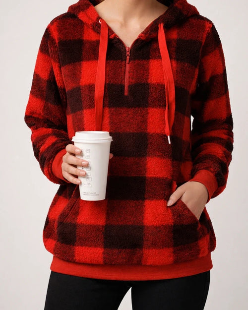 Women's New Arrival Long-Sleeve Hooded Plaid Fleece Sweatshirt for Fall/Winter | JRSEE:a7c6a4ba-47de-4fa9-9366-de06e60bf926