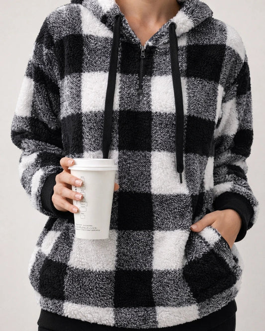 Women's New Arrival Long-Sleeve Hooded Plaid Fleece Sweatshirt for Fall/Winter | JRSEE:c23306ae-59bf-443a-a087-921888443ff1