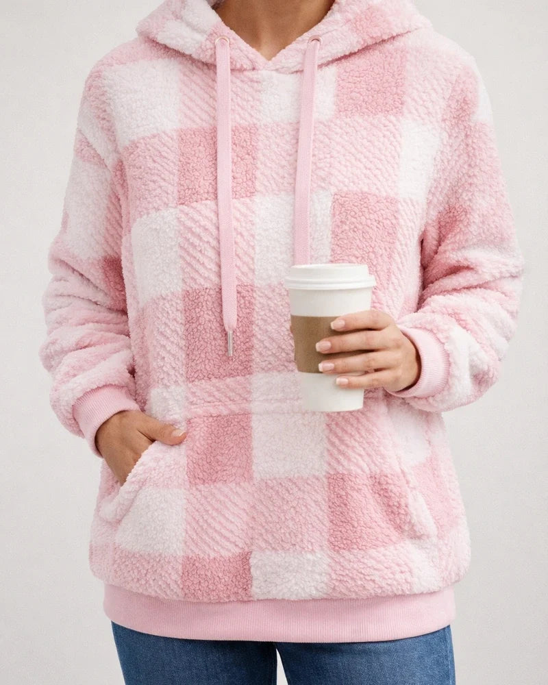 Women's New Arrival Long-Sleeve Hooded Plaid Fleece Sweatshirt for Fall/Winter | JRSEE:9605fb1f-c084-480e-ba06-0257bbb34943