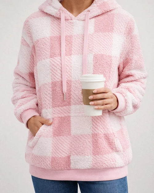 Women's New Arrival Long-Sleeve Hooded Plaid Fleece Sweatshirt for Fall/Winter | JRSEE:9605fb1f-c084-480e-ba06-0257bbb34943