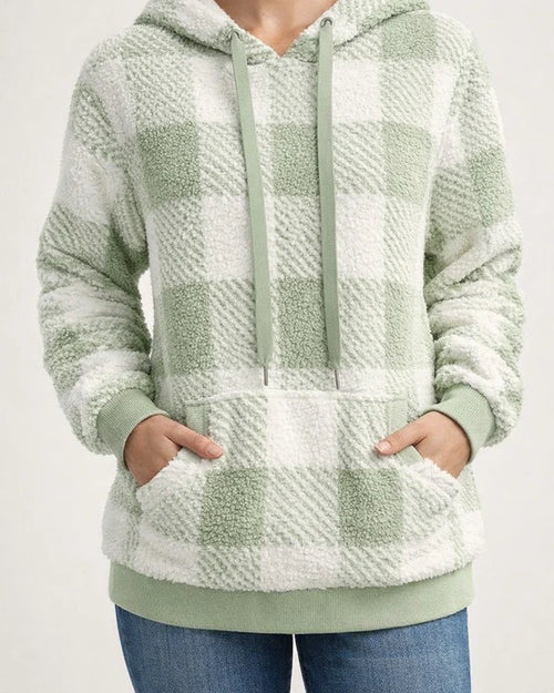 Women's New Arrival Long-Sleeve Hooded Plaid Fleece Sweatshirt for Fall/Winter | JRSEE:65d19a18-eef8-45f0-818f-f66dda9147e5