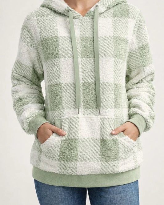 Women's New Arrival Long-Sleeve Hooded Plaid Fleece Sweatshirt for Fall/Winter | JRSEE:65d19a18-eef8-45f0-818f-f66dda9147e5