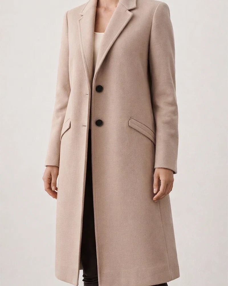 Women's New Arrival Solid Color Mid-Length Wool Coat with Lapel Collar for Fall/Winter | JRSEE:e6a27ede-ae05-476a-80d7-c741e48e9ed7