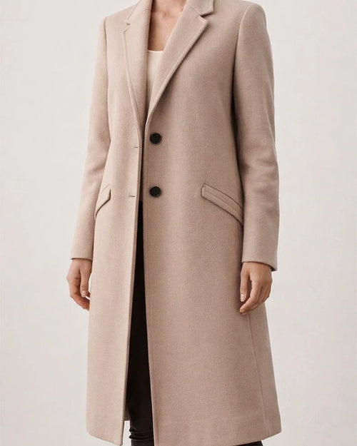 Women's New Arrival Solid Color Mid-Length Wool Coat with Lapel Collar for Fall/Winter | JRSEE:e6a27ede-ae05-476a-80d7-c741e48e9ed7