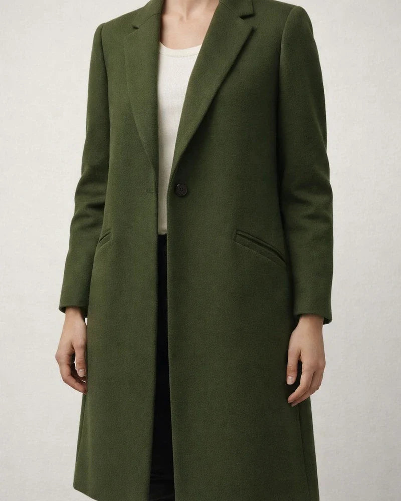 Women's New Arrival Solid Color Mid-Length Wool Coat with Lapel Collar for Fall/Winter | JRSEE:17f7f457-f3c1-4ab8-bbc5-05a36e57ed19