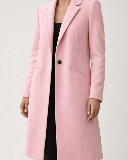 Women's New Arrival Solid Color Mid-Length Wool Coat with Lapel Collar for Fall/Winter | JRSEE:6a141cc7-634a-474f-a276-1f92ea167623