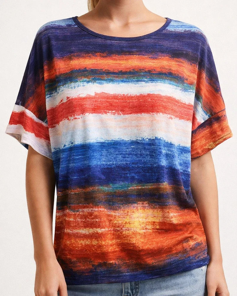 Women's New Arrival Summer Rainbow Gradient Short Sleeve T-Shirt | JRSEE:c2c8e23a-c5ed-4087-b05b-0788b497b672