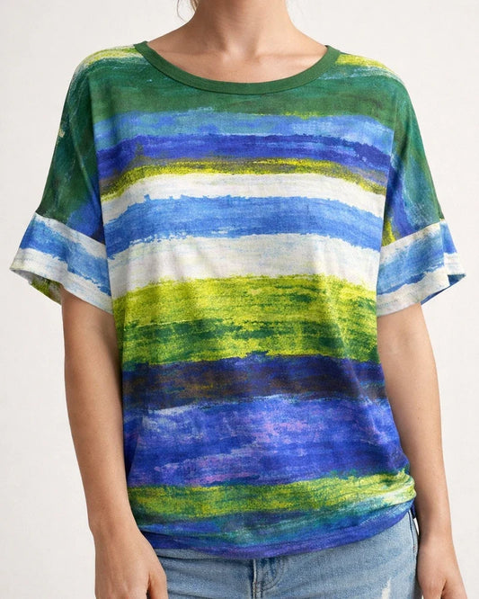Women's New Arrival Summer Rainbow Gradient Short Sleeve T-Shirt | JRSEE:eb2895df-07d4-4a58-a2af-3d0e29b5951e