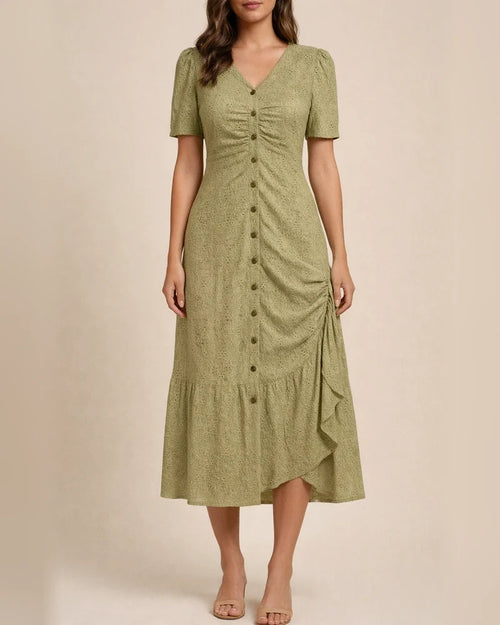 Women's New Arrival Summer V-neck Short-Sleeve Fashionable Asymmetrical Dress | JRSEE:63776150-986c-4fe0-a19c-08b32a42a61f
