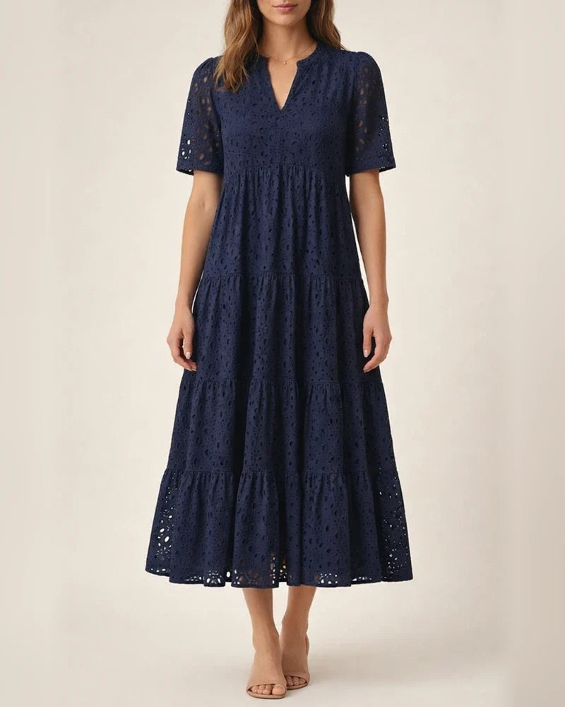 Women's New Arrival Summer V-Neck Short Sleeve Lace-Up Long Dress A-line Skirt | JRSEE:06c26611-5dcf-4022-8047-f9c07e9bc623