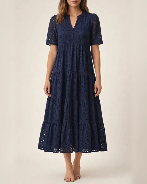 Women's New Arrival Summer V-Neck Short Sleeve Lace-Up Long Dress A-line Skirt | JRSEE:06c26611-5dcf-4022-8047-f9c07e9bc623