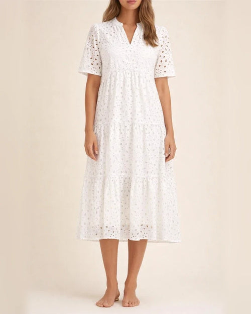 Women's New Arrival Summer V-Neck Short Sleeve Lace-Up Long Dress A-line Skirt | JRSEE:40b54c51-077e-43a8-b584-db04c3660951