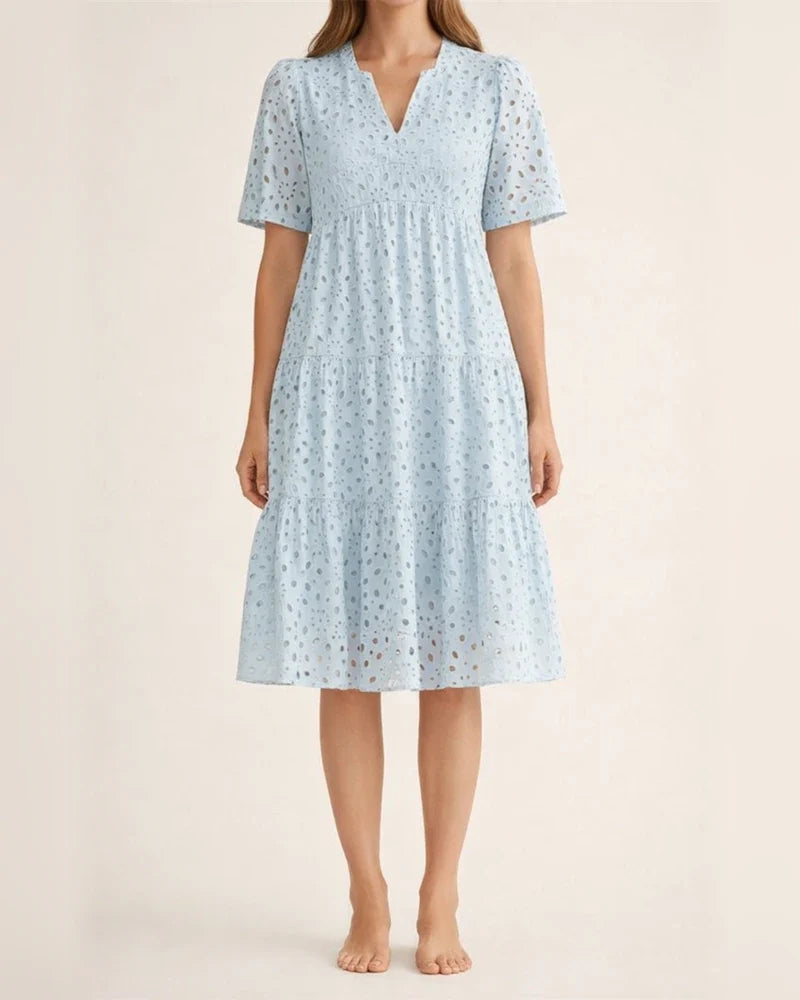 Women's New Arrival Summer V-Neck Short Sleeve Lace-Up Long Dress A-line Skirt | JRSEE:c60cf24d-96dd-44ab-bca1-0b16b5fe4954