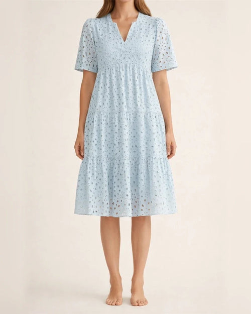 Women's New Arrival Summer V-Neck Short Sleeve Lace-Up Long Dress A-line Skirt | JRSEE:c60cf24d-96dd-44ab-bca1-0b16b5fe4954