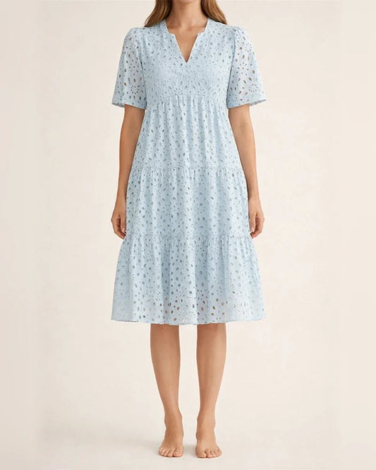 Women's New Arrival Summer V-Neck Short Sleeve Lace-Up Long Dress A-line Skirt | JRSEE:c60cf24d-96dd-44ab-bca1-0b16b5fe4954