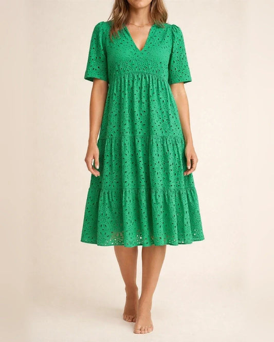 Women's New Arrival Summer V-Neck Short Sleeve Lace-Up Long Dress A-line Skirt | JRSEE:6848f682-5c85-4144-9e3f-112703c1e7a1