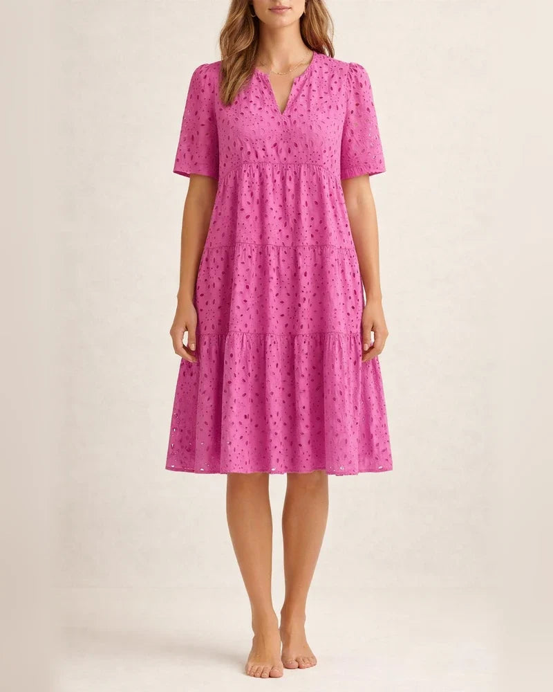Women's New Arrival Summer V-Neck Short Sleeve Lace-Up Long Dress A-line Skirt | JRSEE:5efe6c04-3e5f-4204-8f1c-f96b8cf5c7ed