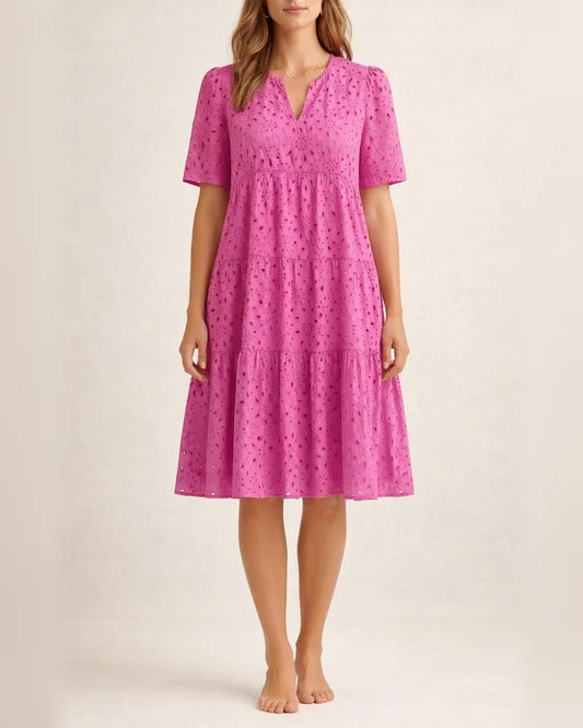 Women's New Arrival Summer V-Neck Short Sleeve Lace-Up Long Dress A-line Skirt | JRSEE:5efe6c04-3e5f-4204-8f1c-f96b8cf5c7ed