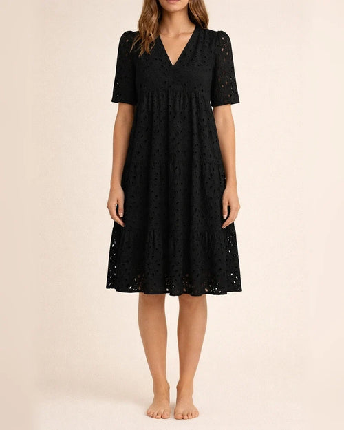 Women's New Arrival Summer V-Neck Short Sleeve Lace-Up Long Dress A-line Skirt | JRSEE:d4d5feb3-23b7-4187-8005-afa8324b2a5e