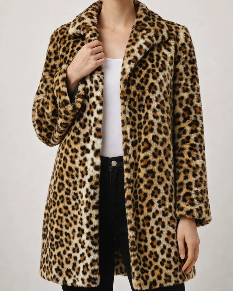Women's New Autumn/Winter Leopard Print Suit Collar Mid-Length Faux Fur Coat | JRSEE:18d893c6-ddd5-45b4-ae41-0dab4927dc69