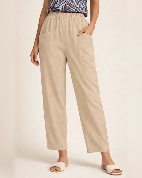 Women's New Cotton and Linen Nine-minute Trousers Elasticated Waist Casual Trousers Pocket Small Leg Trousers | JRSEE:f89ef919-1cf7-40cc-95b5-a6bab4b3ecea