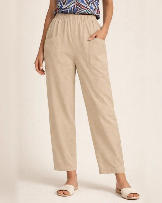 Women's New Cotton and Linen Nine-minute Trousers Elasticated Waist Casual Trousers Pocket Small Leg Trousers | JRSEE:f89ef919-1cf7-40cc-95b5-a6bab4b3ecea