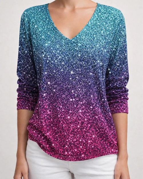 Women's New Drop-Shoulder V-Neck Long-Sleeve 3D Printed Top T-Shirt 2 | JRSEE:b7254804-92d1-463a-be64-b998844373dc