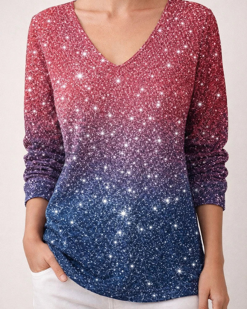 Women's New Drop-Shoulder V-Neck Long-Sleeve 3D Printed Top T-Shirt 2 | JRSEE:66ce022b-9973-4ae3-9ca3-6d4fc1092325