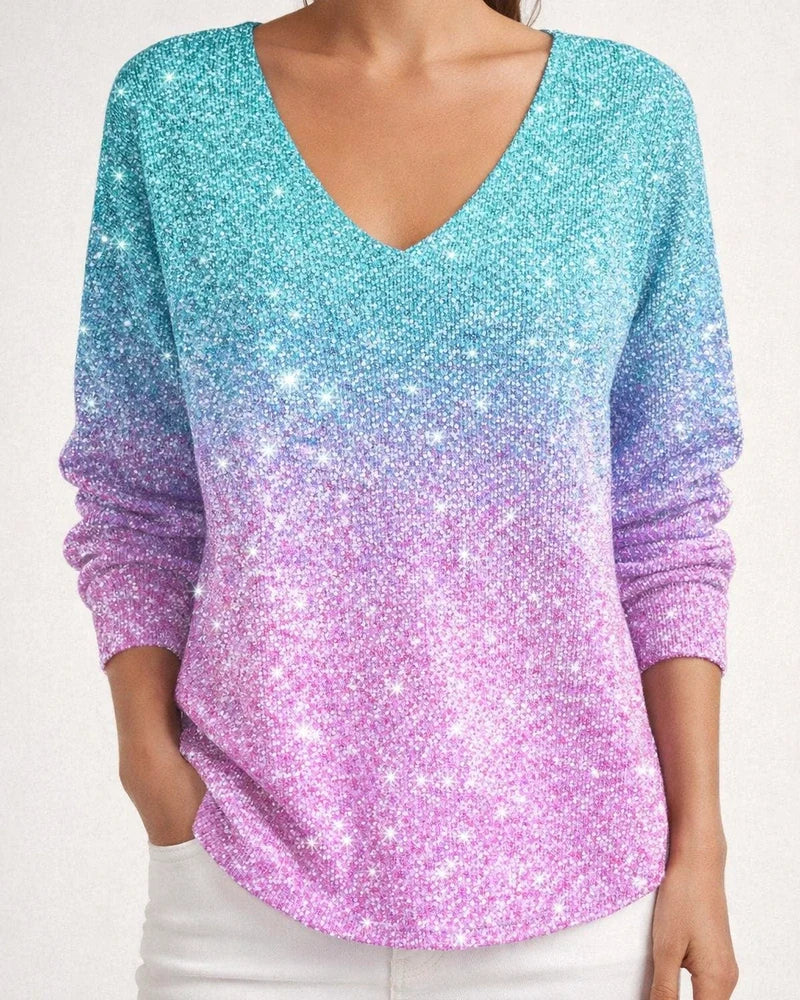 Women's New Drop-Shoulder V-Neck Long-Sleeve 3D Printed Top T-Shirt 2 | JRSEE:7139ec4b-2e1a-45f3-b466-4bb4e79d938f